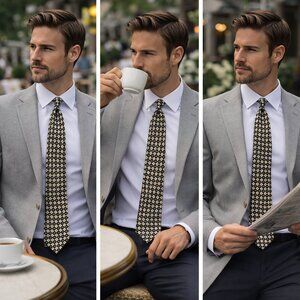 Vintage DiMoggio Pure Silk Handmade Tie  Black & Cream Geometric Designer Tie